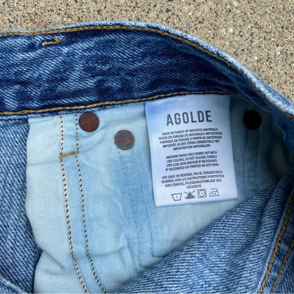 Agolde Los Angeles Riley Crop Straight Distressed Light Blue Denim Jeans - Picture 3 of 11